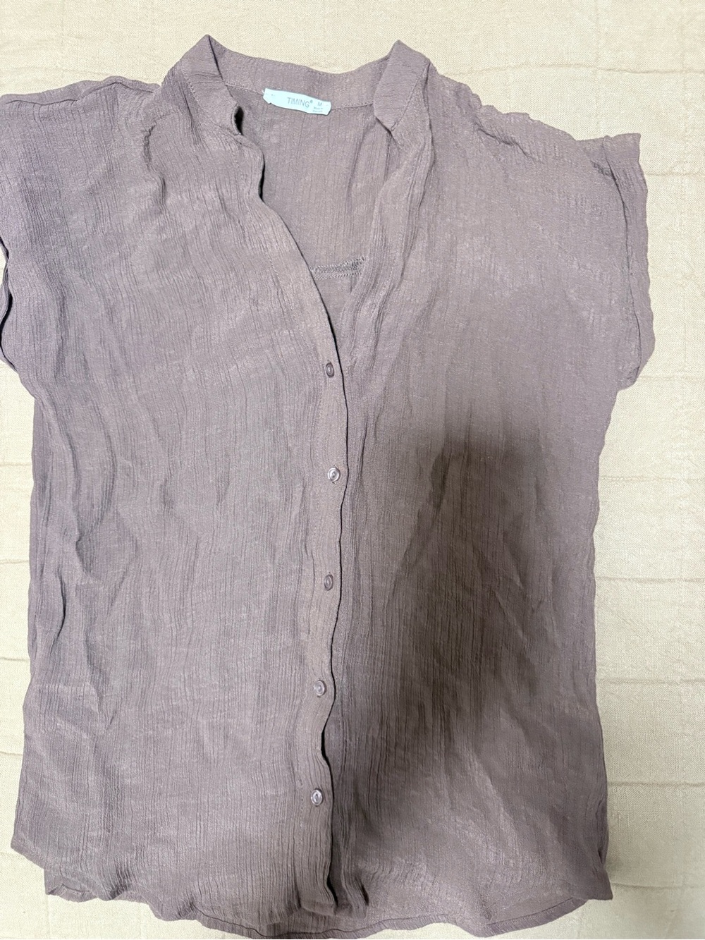 Timing Mauve-Taupe Button-Front Short Sleeve Blouse